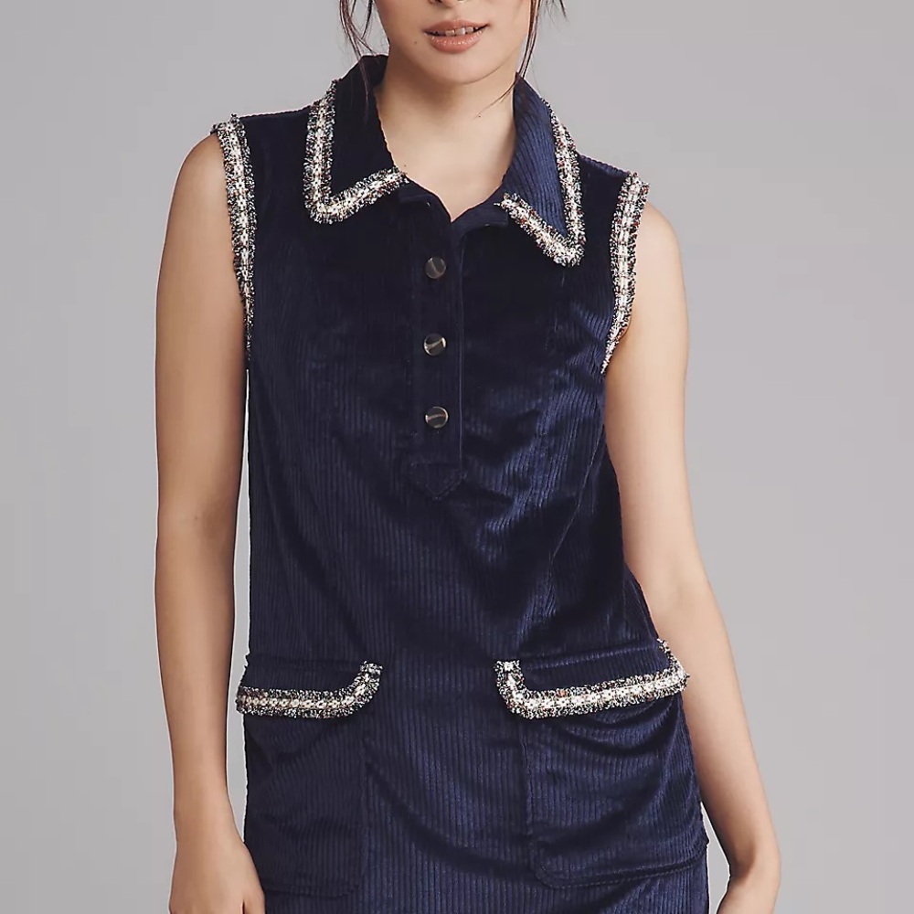 Anthropologie Navy and Silver Collared Corduroy Mini Dress